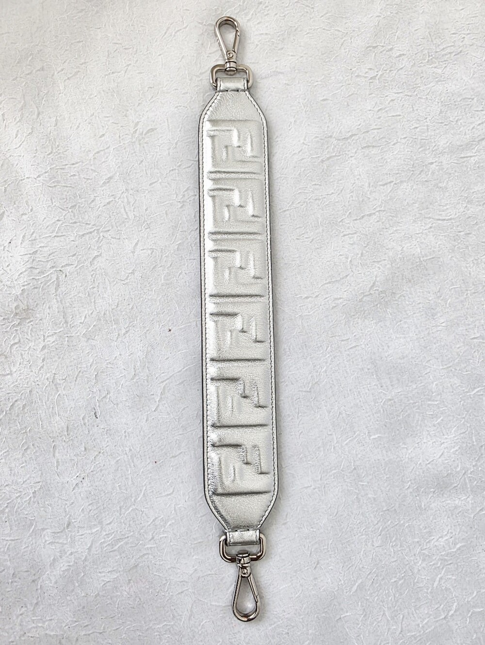 Auth Fendi FF Metallic Silver Bag Strap